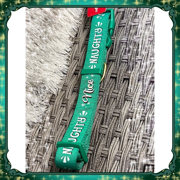 XL Petsmart Winter Green Holiday Dog Collar Naughty or Nice Santa Gold Christmas - Picture 4 of 7